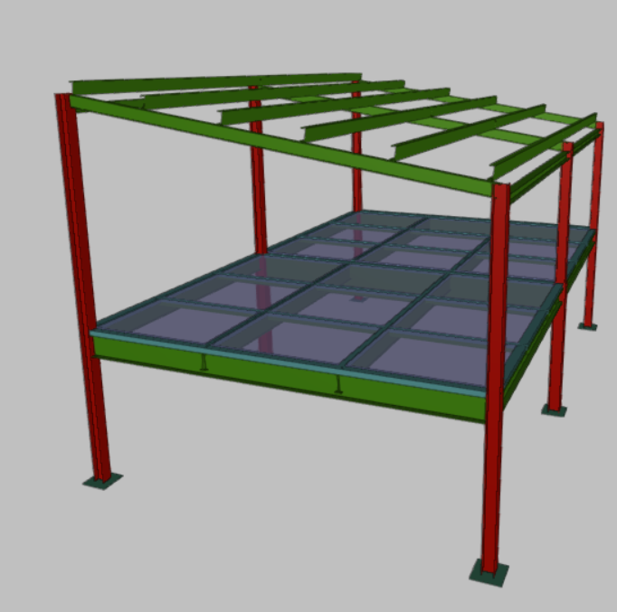 Modelo estructural de oficina de dos niveles en acero