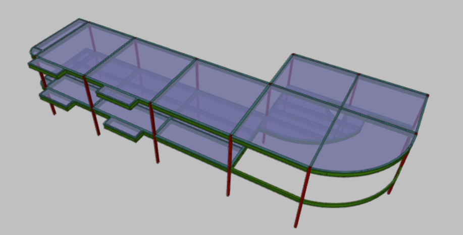 Modelo estructural de vivienda de dos niveles con geometrías complejas